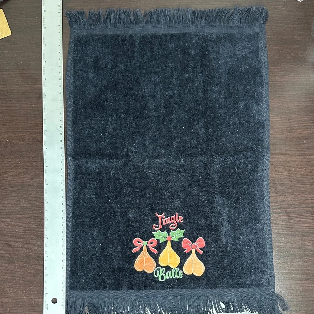 Festive Black Hand Towel with Embroidered Design